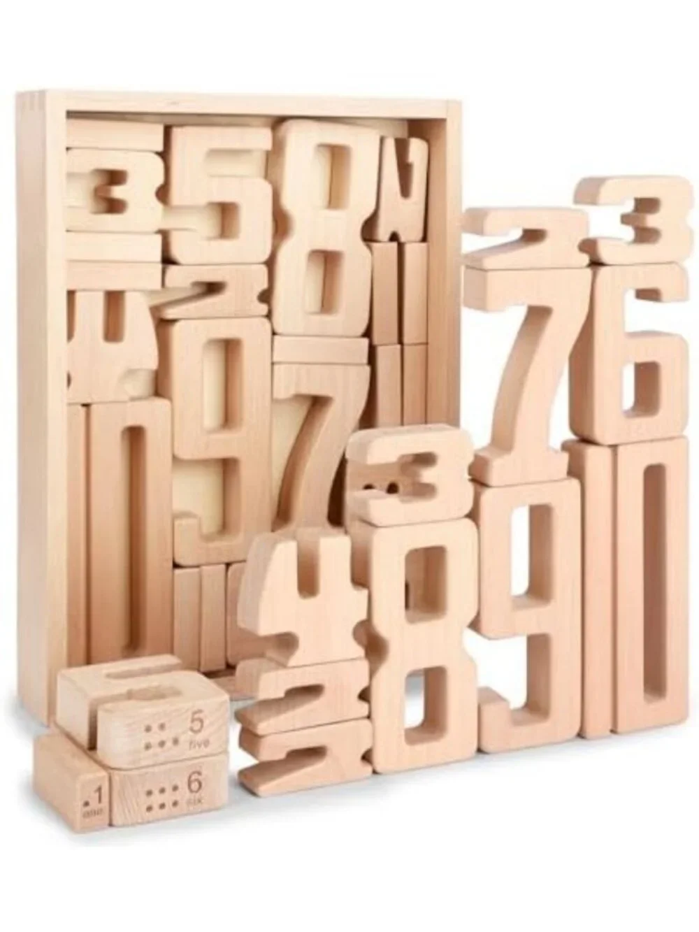 Large Wooden Number Building Blocks 1-10, 32 Pcs Educational Toy for Kids